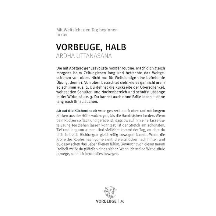 Lesehäppchen "Vorbeuge halb" aus  YOGA MAKES MY DAY von Bettina Voss