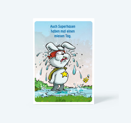 Kunstpostkarte "Superhase Svenni" von Der Riesenfuchs und das Kaninchen